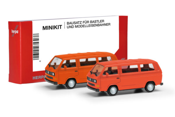 Herpa MiniKit: Volkswagen (VW) T3 Bus, leuchtrot und orange