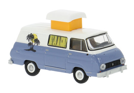 Brekina: Škoda 1203 Halbbus Camper, blau/weiß
