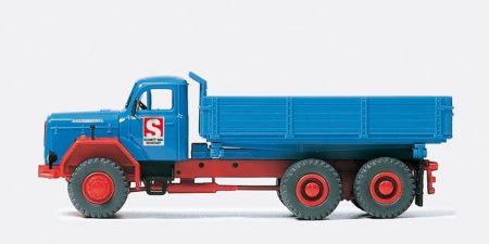 Preiser: Magirus F 200 D 26 AK Dreiseitenkipper, blau/rot