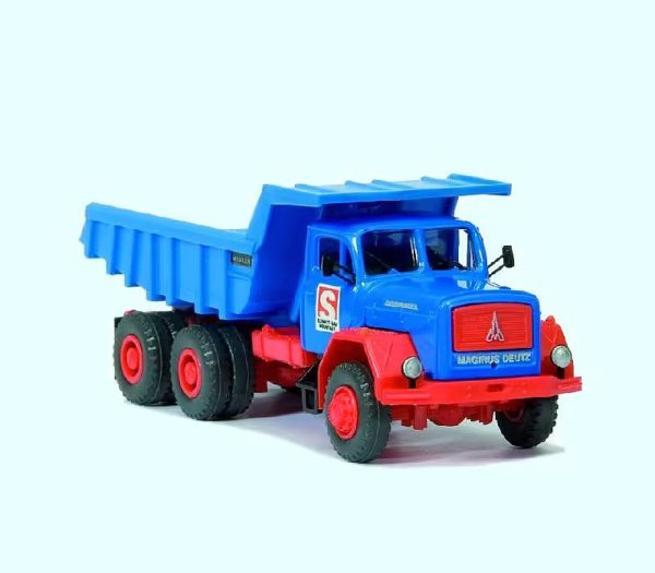 Preiser: Magirus F 230 D 22 AK Muldenkipper, blau/rot