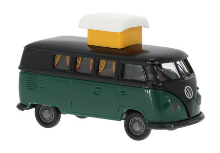 Brekina: VW T1b Camper mit Hubdach, dunkelgrün/grün