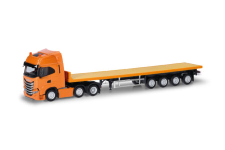 Herpa: Iveco S-Way 6x2 Flachbett-Sz., orange-0