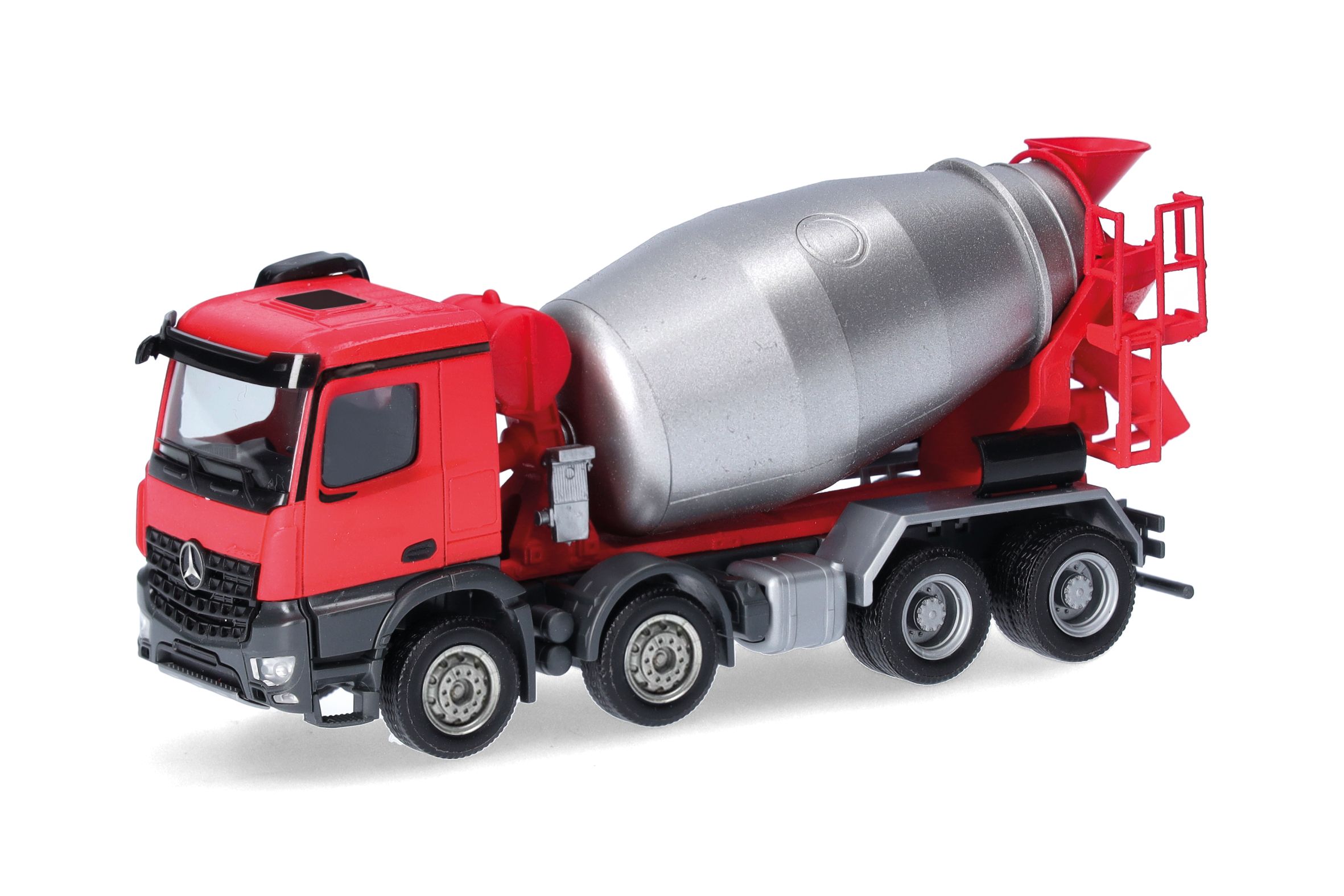 Herpa: Mercedes-Benz Arocs M Betonmischer-Lkw 4-achs, rot/silber