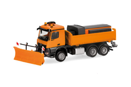 Herpa: MB Arocs 18 M Dreiseitenkipper, 3achs, mit Streuaufbau/Schneepflug, kommunal