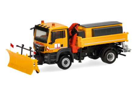 Herpa: MAN TGS M E6c 3-S-Kipper mit Kran / Winterdienst "Max Bögl"