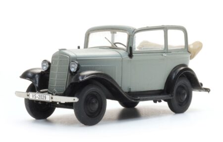 Artitec 1/87 (H0): Opel P4 Cabriolimousine, grau, Dach offen
