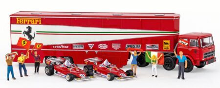 Brekina: Set Fiat 691 T Renntransport-Sz. "Ferrari"-0