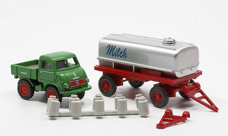 Wiking: Unimog 401 mit Tankanhänger "Milchbubi II"