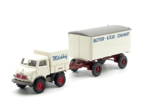 Wiking: Unimog 401 mit Kofferanhänger "Milchbubi III"