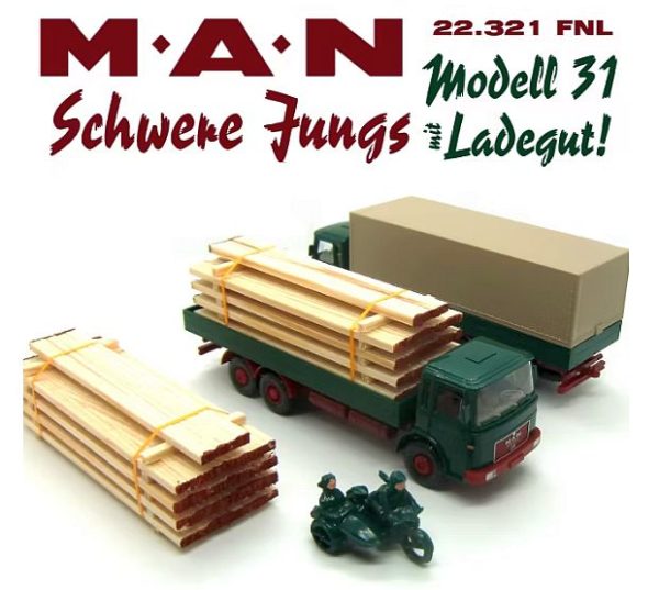 Wiking: MAN 22.321 FNL „Schwere Jungs 1“ mit Ladegut Holzstapel – Bild 2