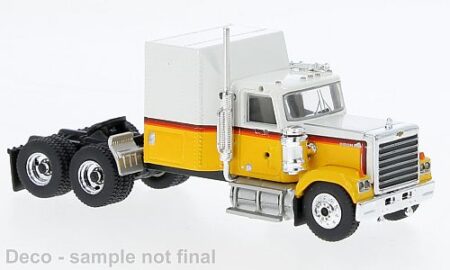 Brekina: Chevrolet Bison Zugm., weiß / gelb mit Dekor-0