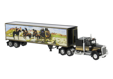 Brekina: Kenworth W 900 Koffer-SZ, Schwarz/Gold – "Ein ausgekochtes Schlitzohr"