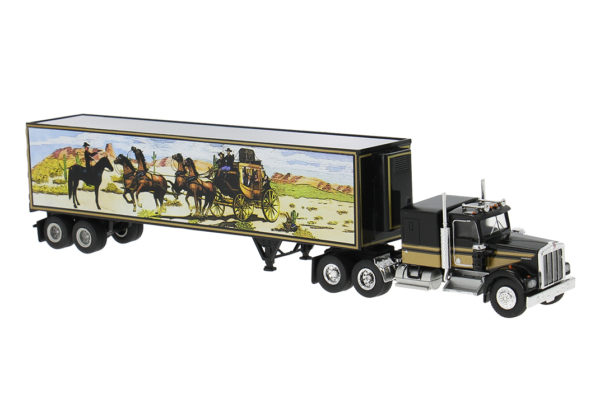 Brekina: Kenworth W 900 Koffer-SZ, Schwarz/Gold – "Ein ausgekochtes Schlitzohr"