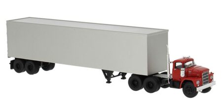 Brekina: Dodge LCF CT 900 Koffer-Sattelzug, rot / grau