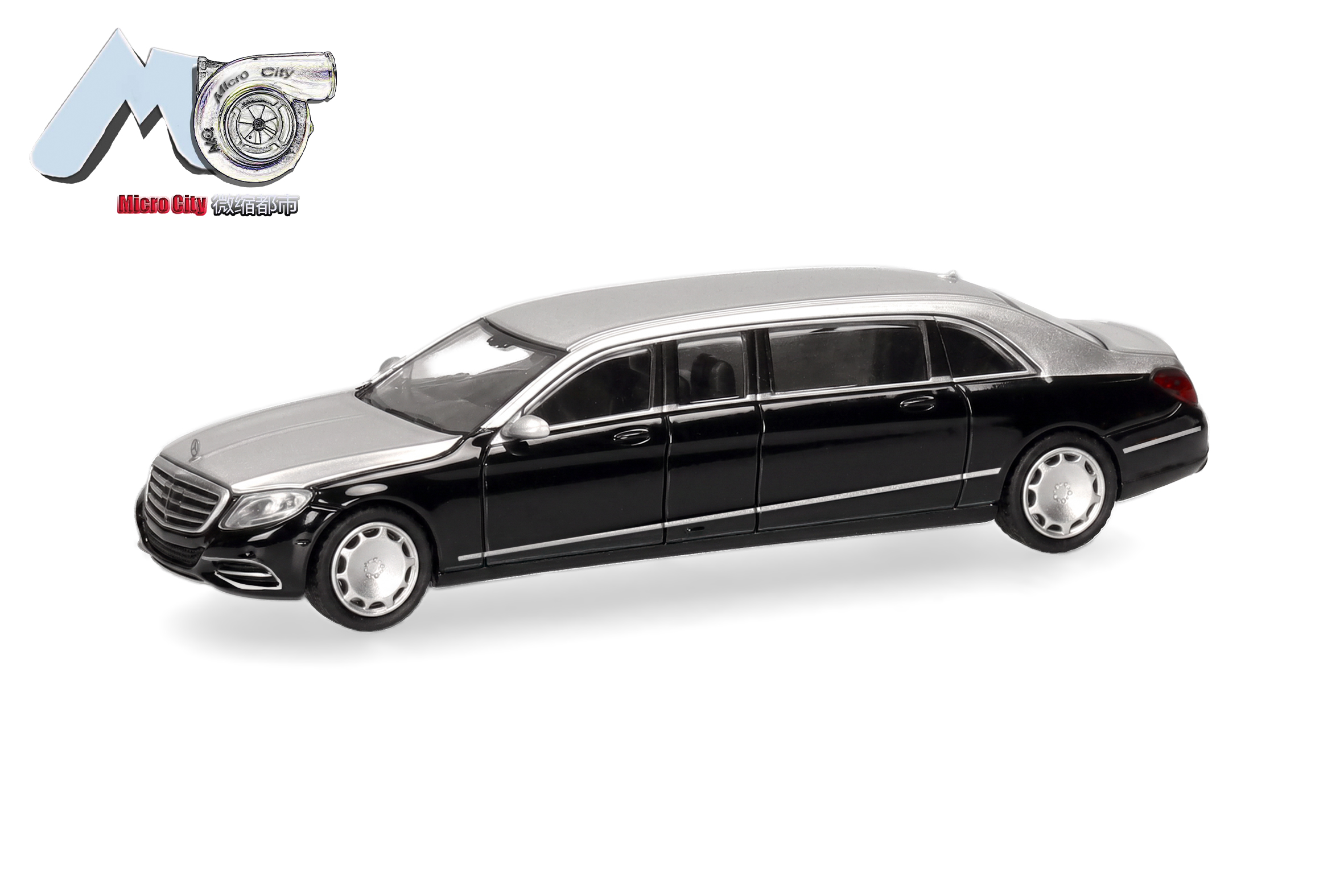 Herpa / MicroCity87: Mercedes-Benz S600 Pullmann, schwarz/silber