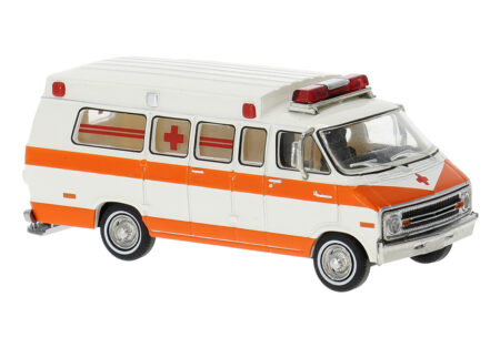 Brekina: Dodge B 200 Ambulance (1975), weiß/dunkelorange